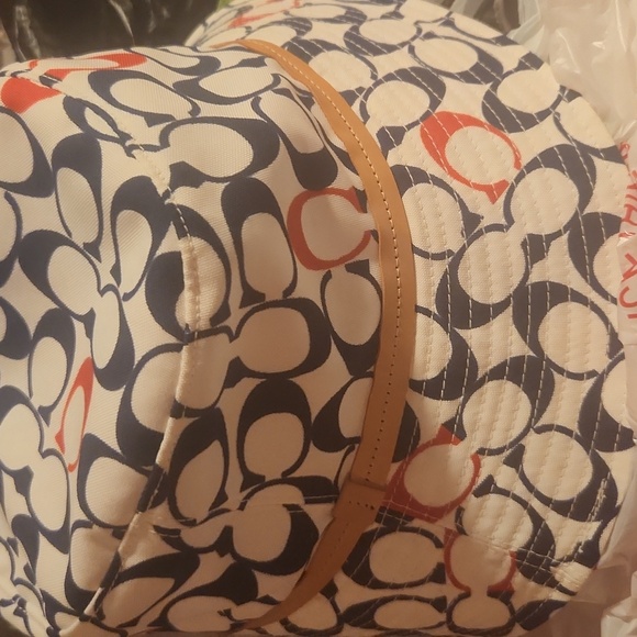 Coach Blue and Red Patterned Hat with Tan Band - Picture 6 of 6